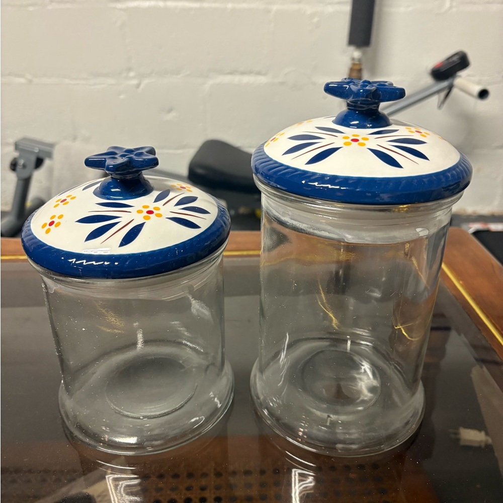 Temp-Tations Old World Glass Canister Set with Blue Accents